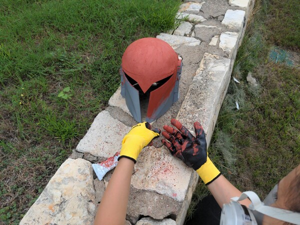 Covering the helmet with bondo